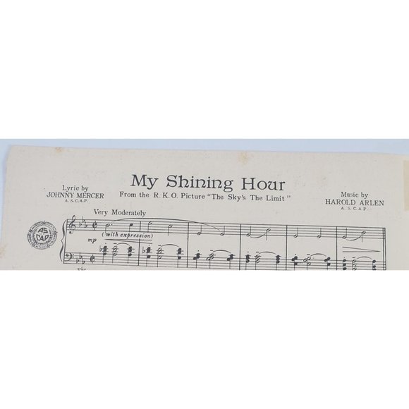 My Shining Hour 1943 Vintage Sheet Music Piano Voice Easy Listening Musical - Picture 2 of 4